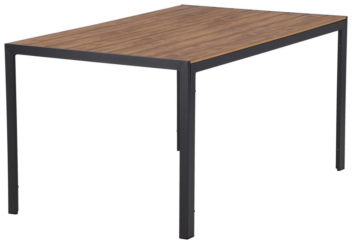 GARTENTISCH 150/90/75 cm Metall, Kunststoff rechteckig  - Schwarz/Naturfarben, KONVENTIONELL, Kunststoff/Metall (150/90/75cm) - Gardenson