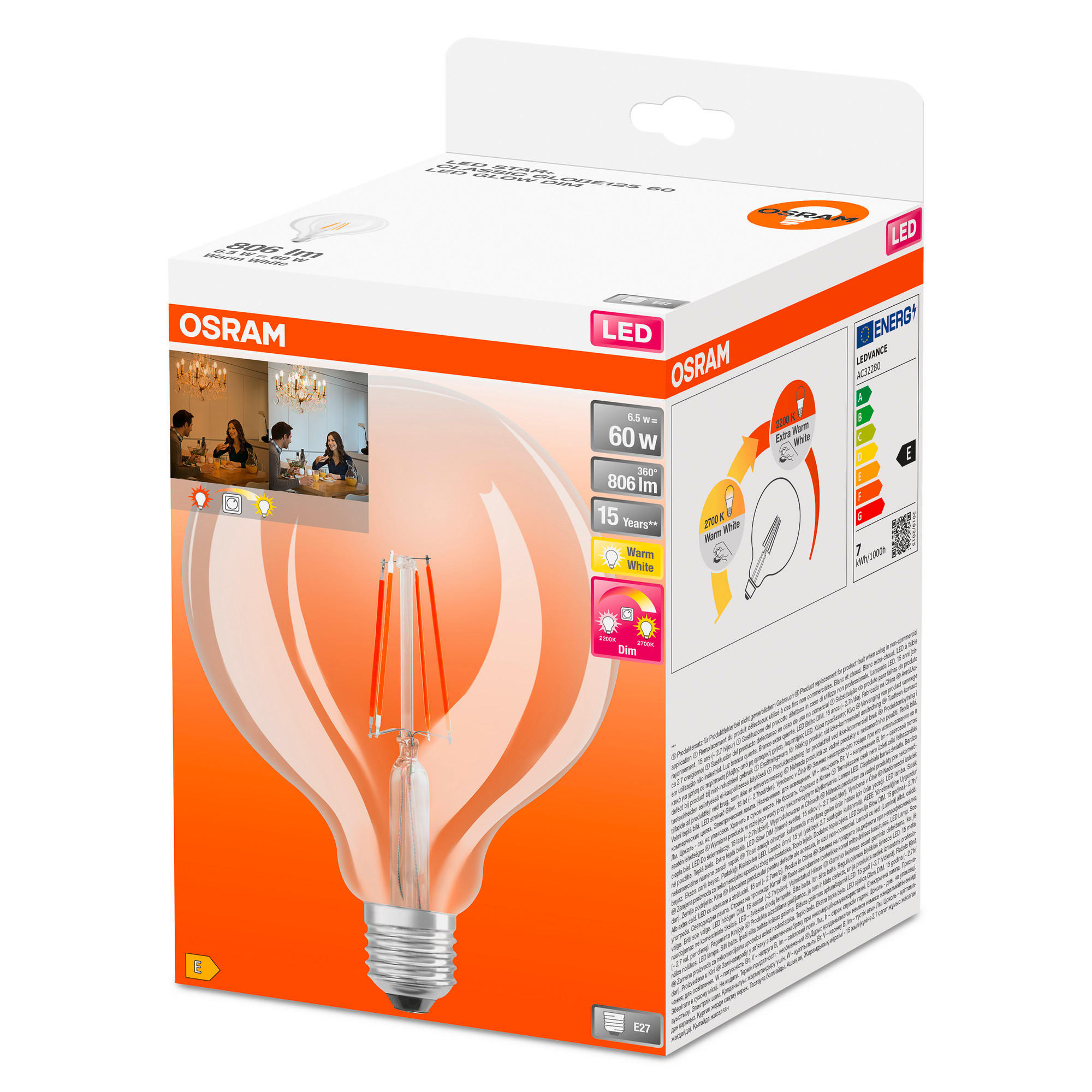 LED-LEUCHTMITTEL   E27 6,5 W 806 lm  - Klar, Basics, Glas (12,4/16,8cm) - Osram