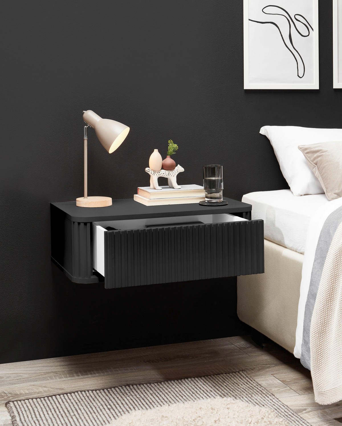 NACHTSCHRANK 63/21/38 cm  - Schwarz, KONVENTIONELL, Holzwerkstoff (63/21/38cm) - Chameo