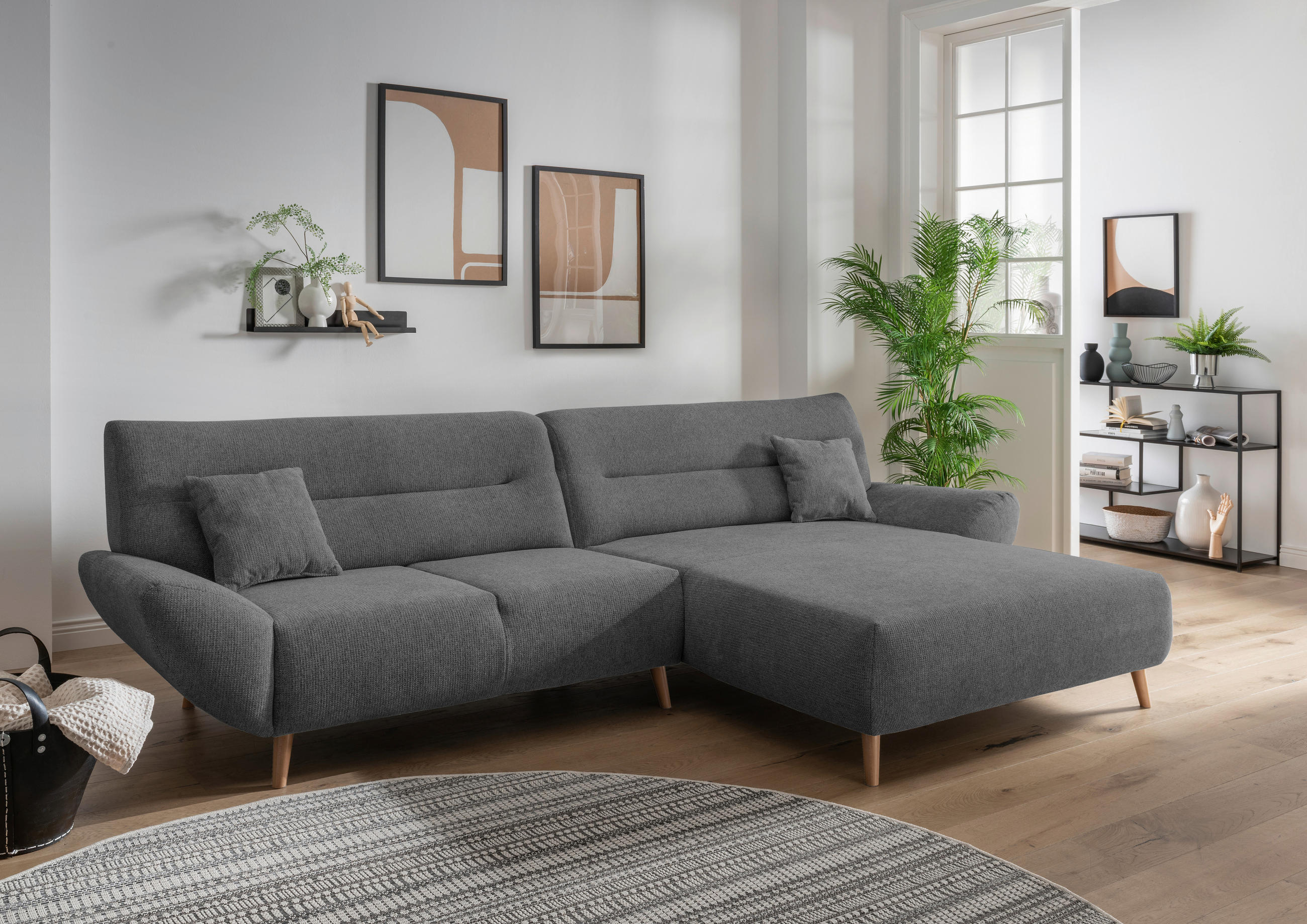 ECKSOFA in Chenille Anthrazit 290/166 cm - Wildeiche/Anthrazit, MODERN, Holz/Textil (290/166cm) - MID.YOU