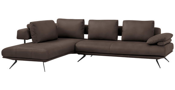 ECKSOFA in Echtleder Dunkelbraun 231/305 cm - Dunkelbraun/Schwarz, Design, Leder/Metall (231/305cm) - Dieter Knoll