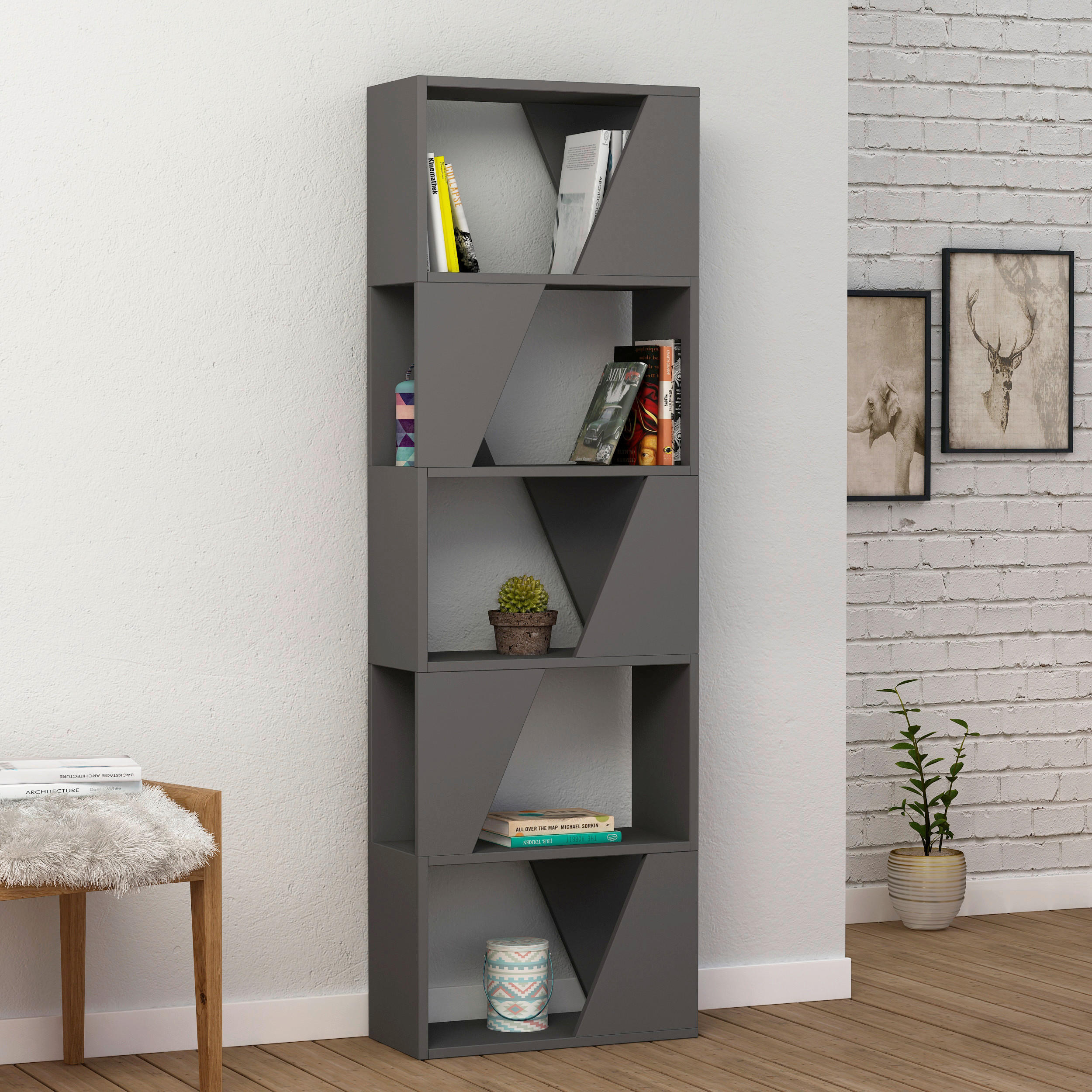 BABYREGAL  - Anthrazit, Design, Holzwerkstoff (54/168/24cm) - Livetastic