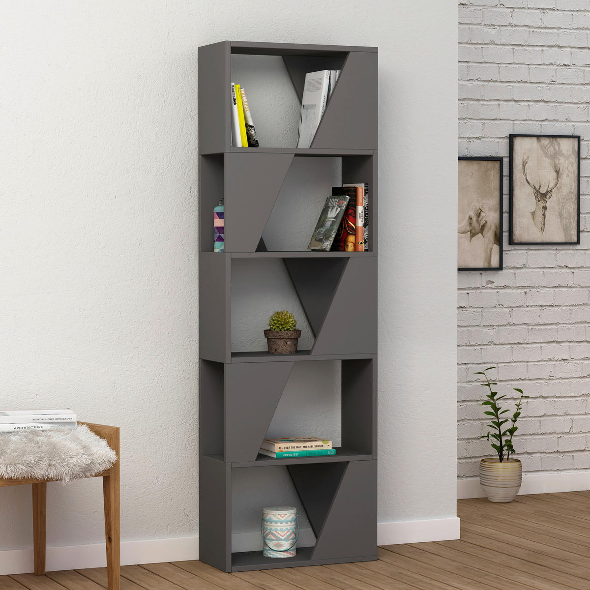 BABYREGAL  - Anthrazit, Design, Holzwerkstoff (54/168/24cm) - Livetastic