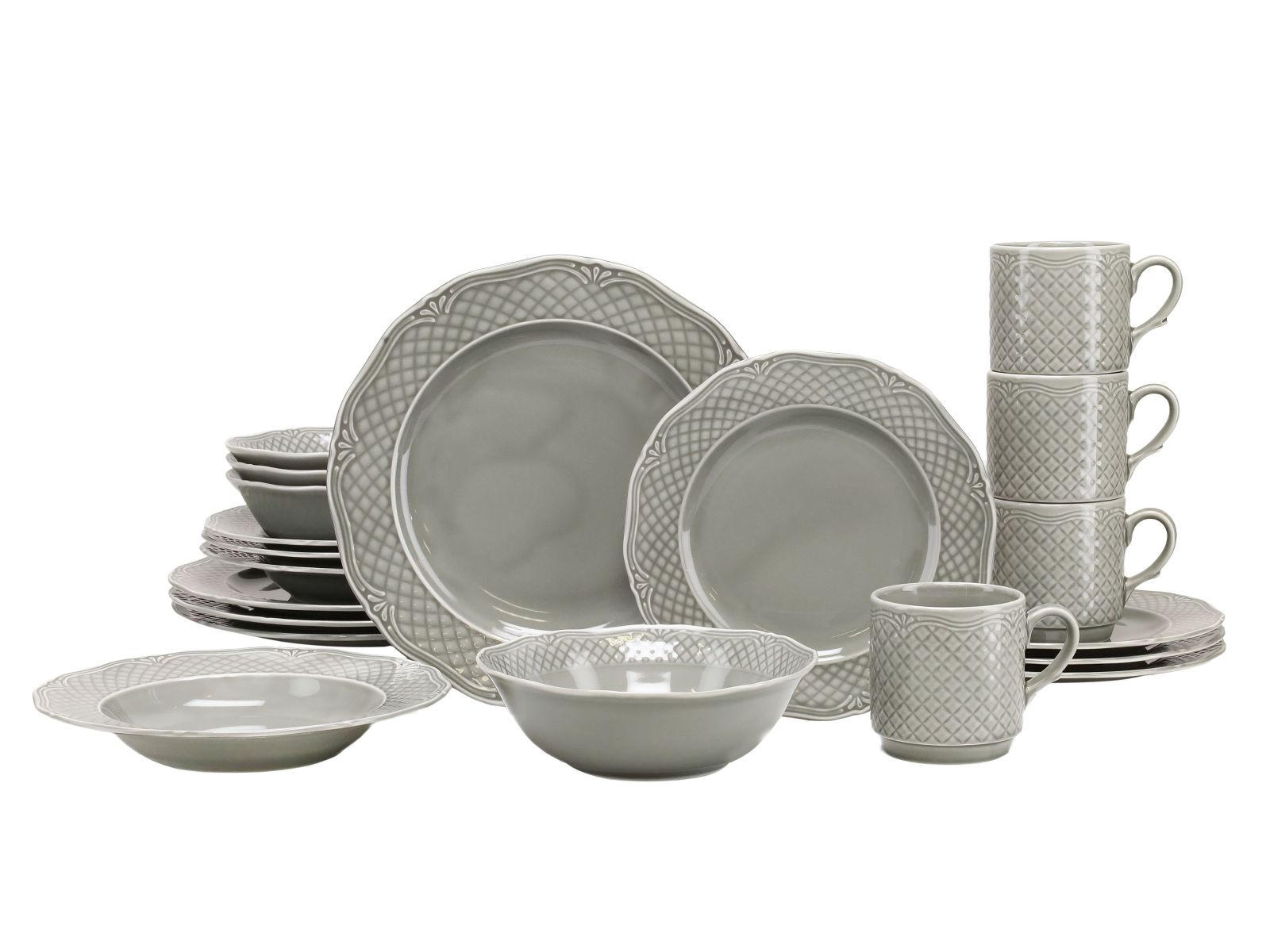 KOMBINOVANÝ SERVIS, 20-dielne, porcelán - sivá, Basics, keramika - Creatable