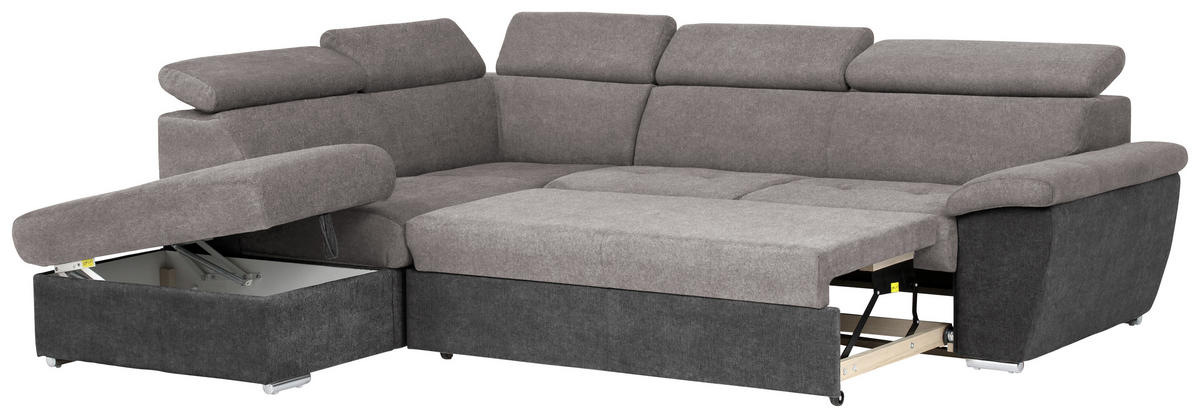 ECKSOFA in Mikrofaser Grau, Schwarz  216/262 cm  - Chromfarben/Schwarz, Design, Textil/Metall (216/262cm) - Livetastic