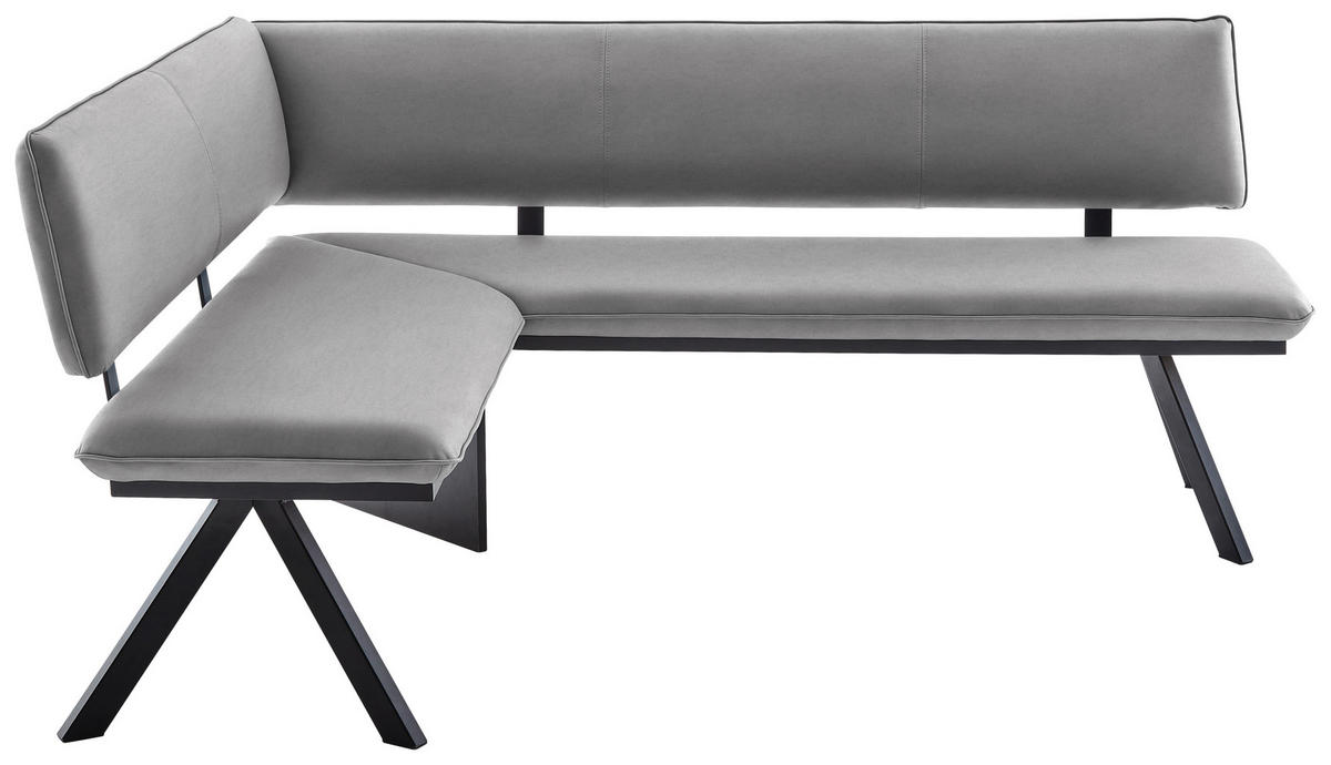 ECKBANK in Metall, Textil Schwarz, Hellgrau  - Hellgrau/Schwarz, Modern, Textil/Metall (150/190cm) - Cantus