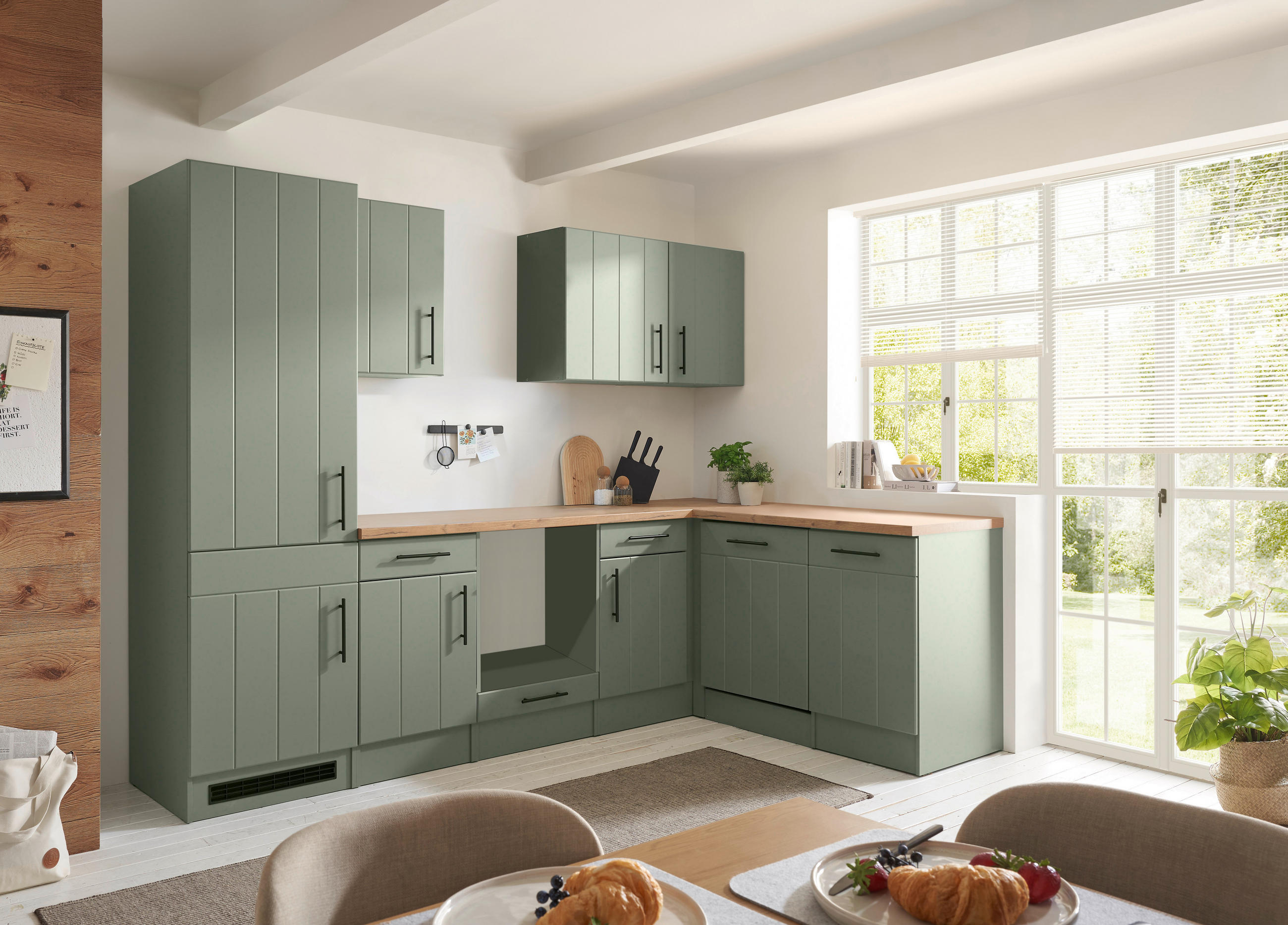 KÜCHENLEERBLOCK 280 cm   in Wildeiche, Schilfgrün  - Schilfgrün/Wildeiche, Trend, Holzwerkstoff/Metall (280cm) - Respekta