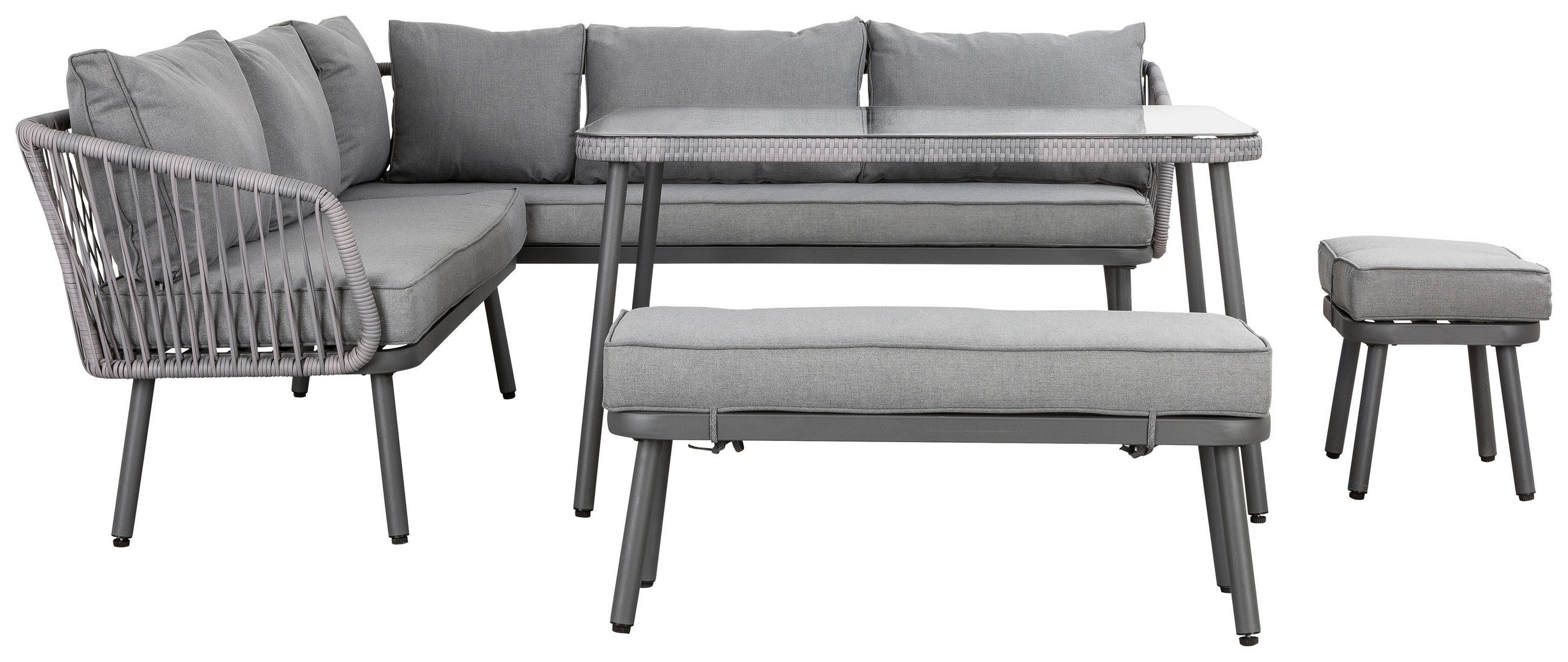 GARTENSET Webstoff Stahl  - Grau, MODERN, Glas/Kunststoff (224/220cm) - Ambia Garden