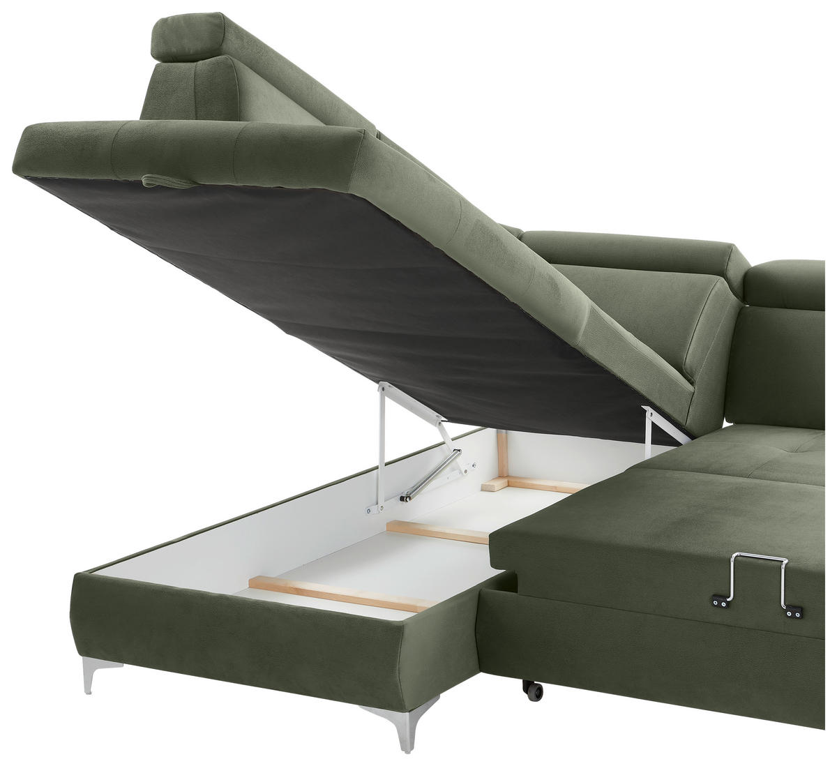 ECKSOFA in Mikrofaser Olivgrün  - Chromfarben/Olivgrün, KONVENTIONELL, Textil/Metall (206/271cm) - Carryhome