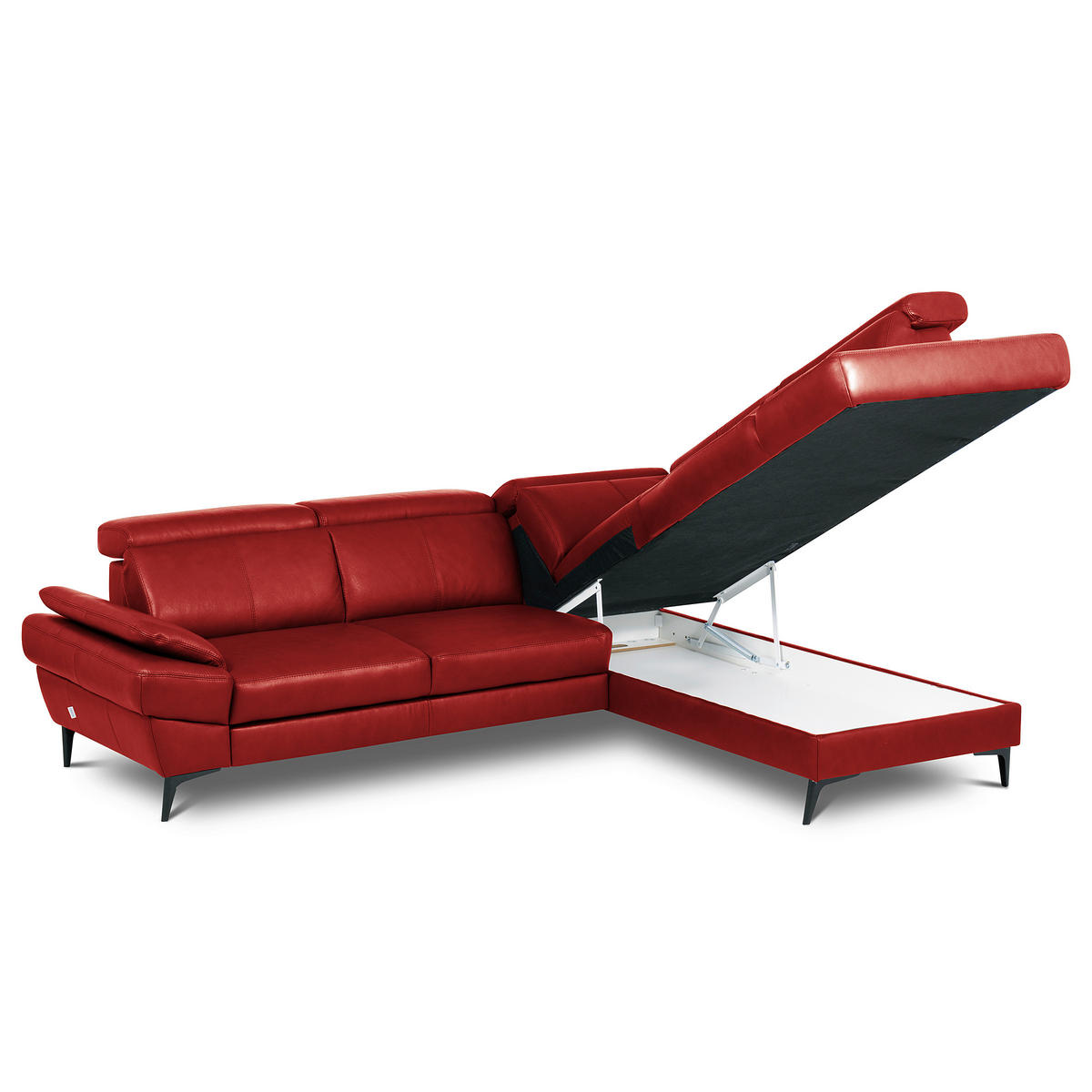 ECKSOFA  in Lederlook Echtleder Rot  - Rot/Schwarz, Design, Leder/Textil (264/211cm) - Livetastic