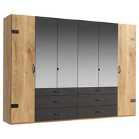 ŠATNÍ SKŘÍŇ SE ZRCADLEM, barvy grafitu, barvy dubu, 300/216/58 cm - barvy dubu/barvy grafitu, Basics, kov/kompozitní dřevo (300/216/58cm) - MID.YOU