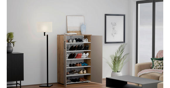 SCHUHSCHRANK 80/120/38 cm  - Eichefarben/Silberfarben, Basics, Holzwerkstoff/Kunststoff (80/120/38cm) - Moderano