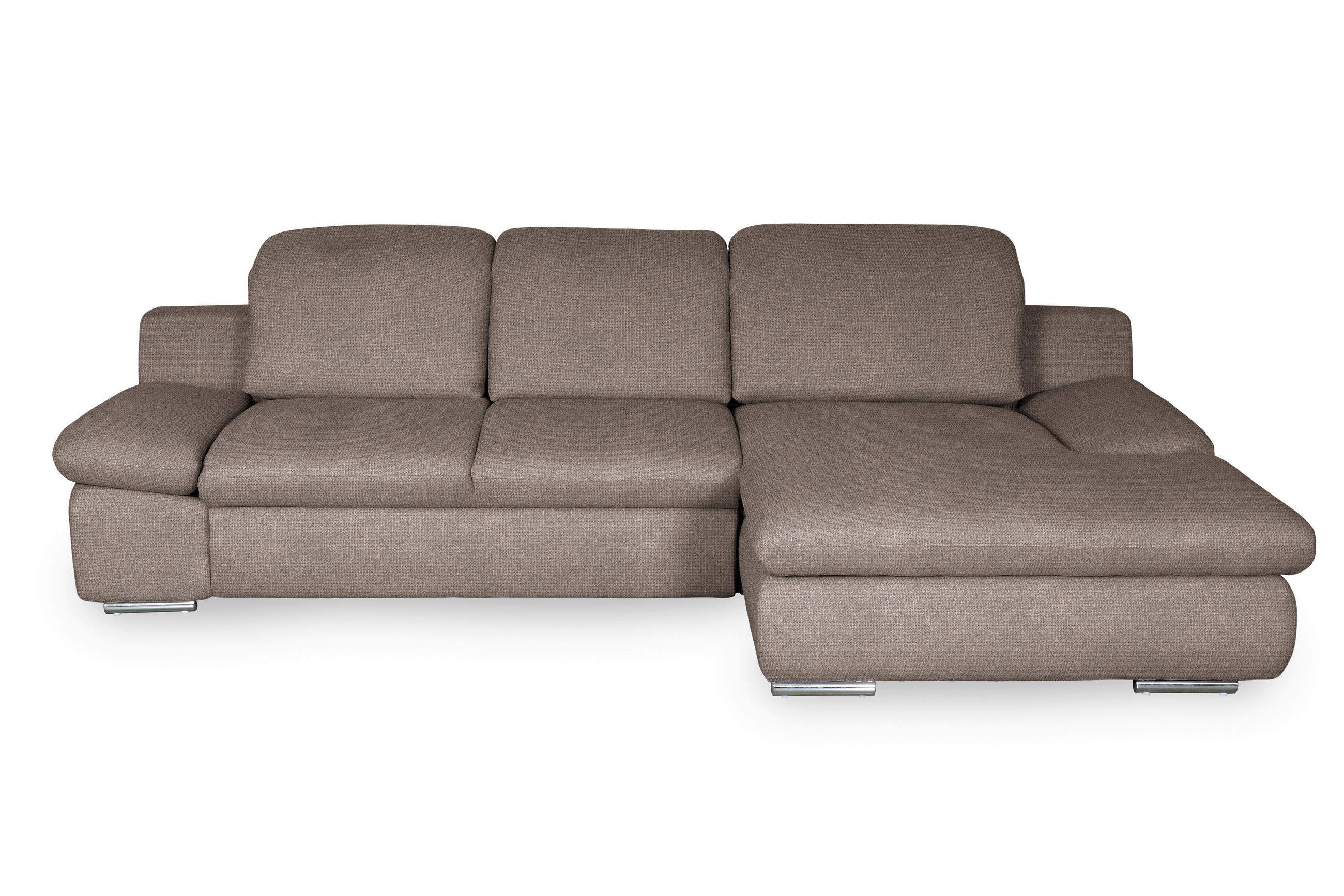 ECKSOFA Taupe Chenille Rücken echt, Armteilverstellung, Kopfteilverstellung, Kopfstütze  - Taupe/Chromfarben, Design, Textil/Metall (286/165cm) - Livetastic