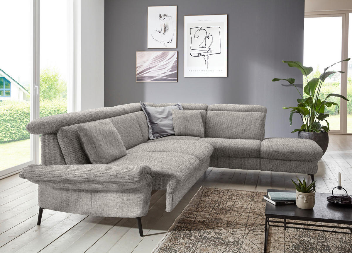 ECKSOFA in Struktur Hellgrau  275/235 cm  - Hellgrau/Schwarz, MODERN, Textil/Metall (275/235cm) - Cantus