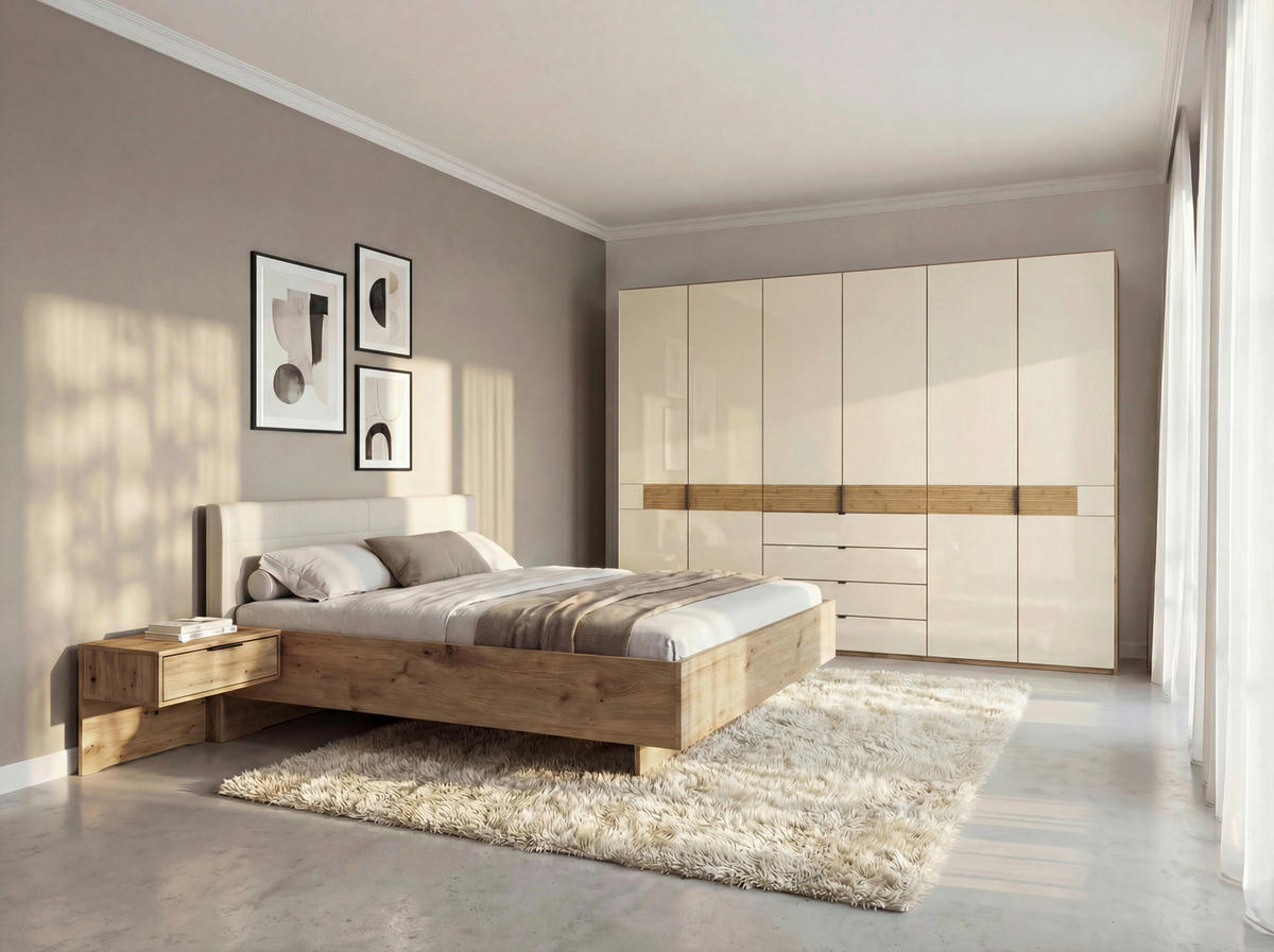 SCHLAFZIMMER Champagner, Eiche Bianco  - Eiche Bianco/Champagner, Design, Glas/Holz (180/200cm) - Musterring