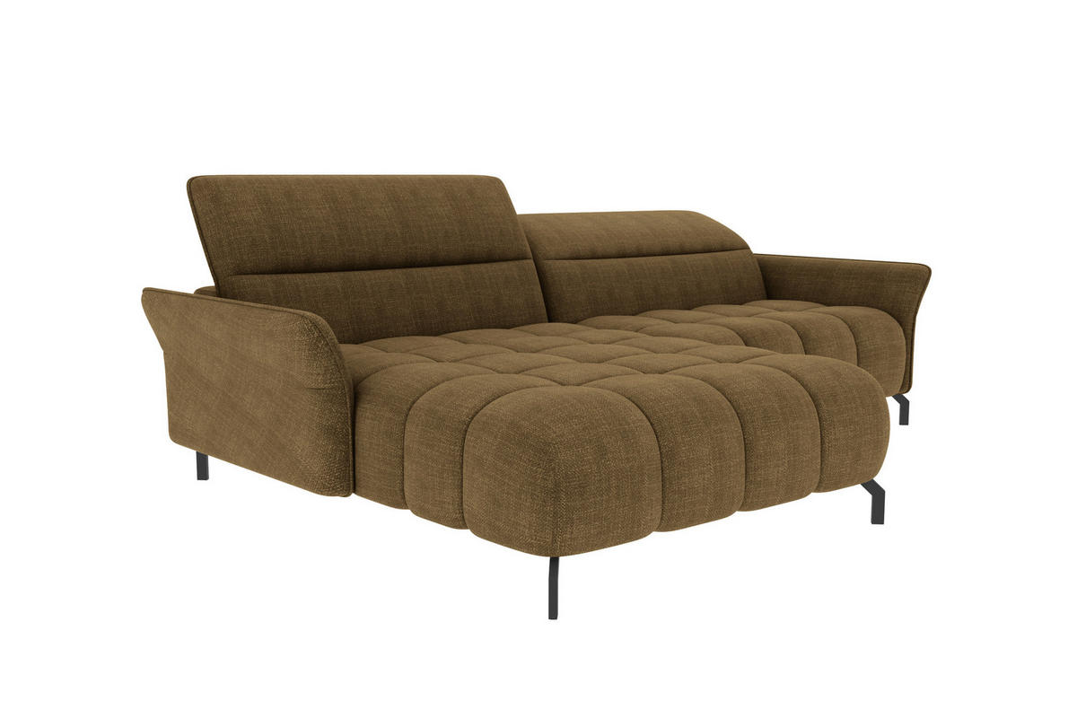 ECKSOFA Olivgrün Flachgewebe Rücken echt, Kopfteilverstellung, Sitztiefenverstellung  - Schwarz/Olivgrün, KONVENTIONELL, Textil/Metall (175/272cm) - Carryhome