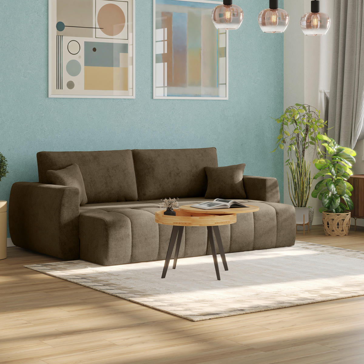 SCHLAFSOFA  mit Stoffauswahl Webstoff Mokka  - Schwarz/Mokka, MODERN, Holz/Textil (245/74-90/104cm) - MID.YOU