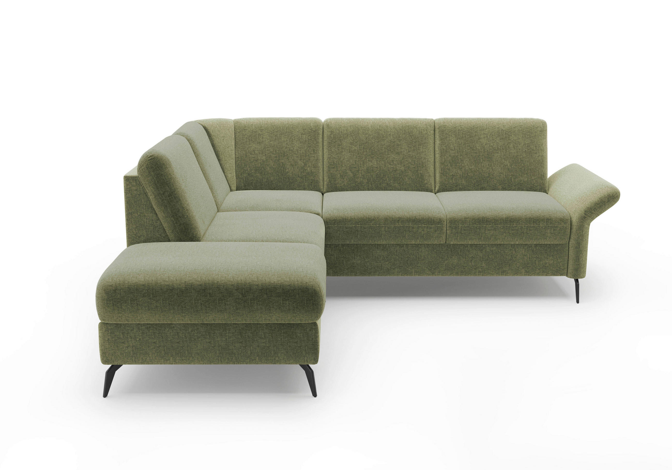 ECKSOFA ROCHELLE E Hellgrün Flachgewebe  - Schwarz/Hellgrün, KONVENTIONELL, Textil/Metall (216/240cm) - Sit & More