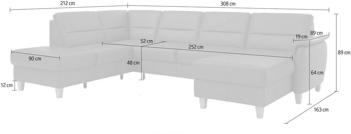 WOHNLANDSCHAFT PALMERA E in Echtleder Anthrazit  - Eichefarben/Anthrazit, Basics, Leder/Holz (212/308/163cm) - Sit & More