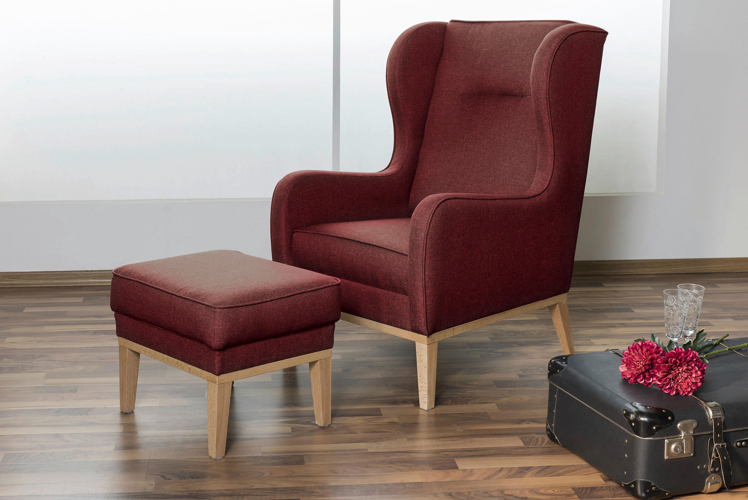 OHRENSESSEL in Flachgewebe Rot  - Rot/Naturfarben, KONVENTIONELL, Holz/Textil (66/104/78cm) - Max Winzer
