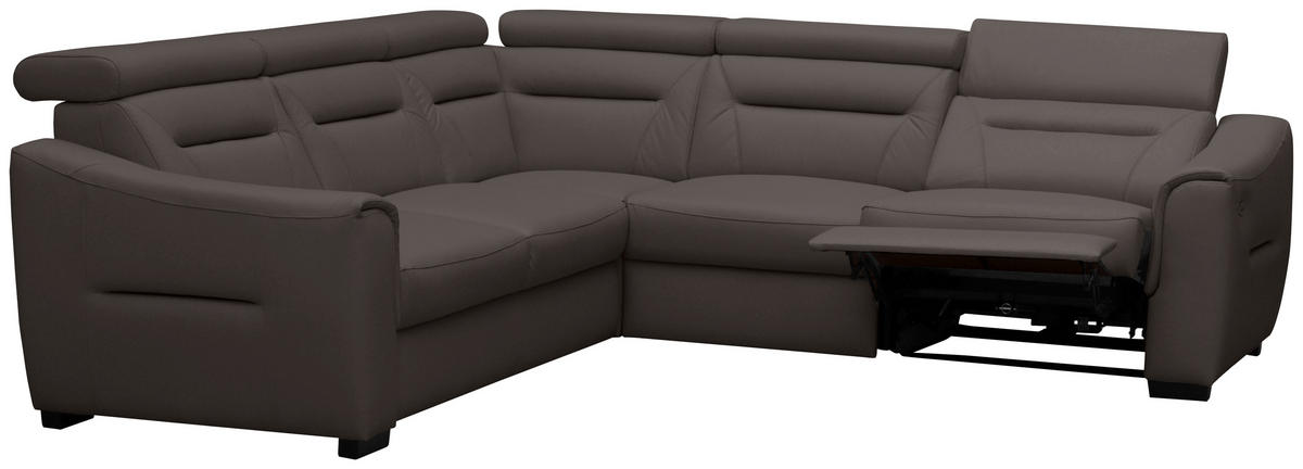 ECKSOFA Dunkelbraun Echtleder Lederlook Schlaffunktion, Rücken echt, Relaxfunktion, Kopfteilverstellung  - Wengefarben/Dunkelbraun, Design, Leder/Holz (260/260cm) - Celina Home