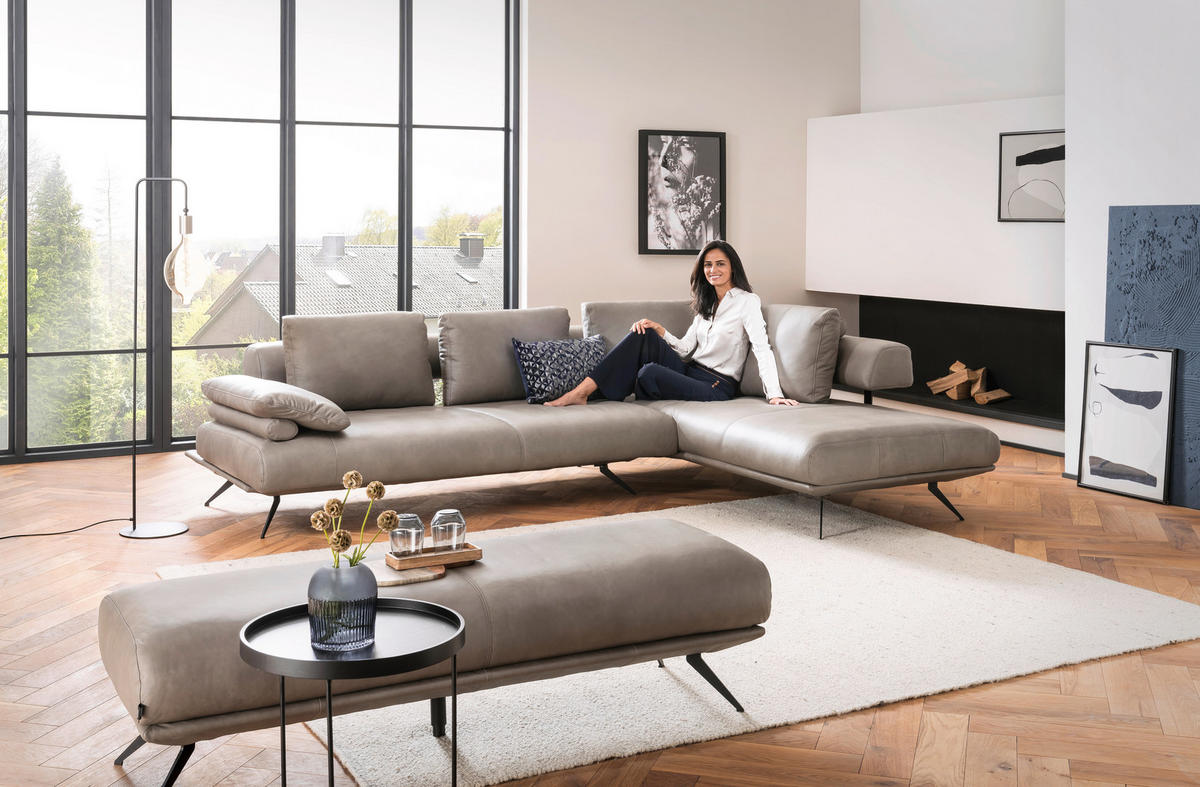 ECKSOFA in Echtleder Grau  305/231 cm  - Schwarz/Grau, Design, Leder/Metall (305/231cm) - Dieter Knoll