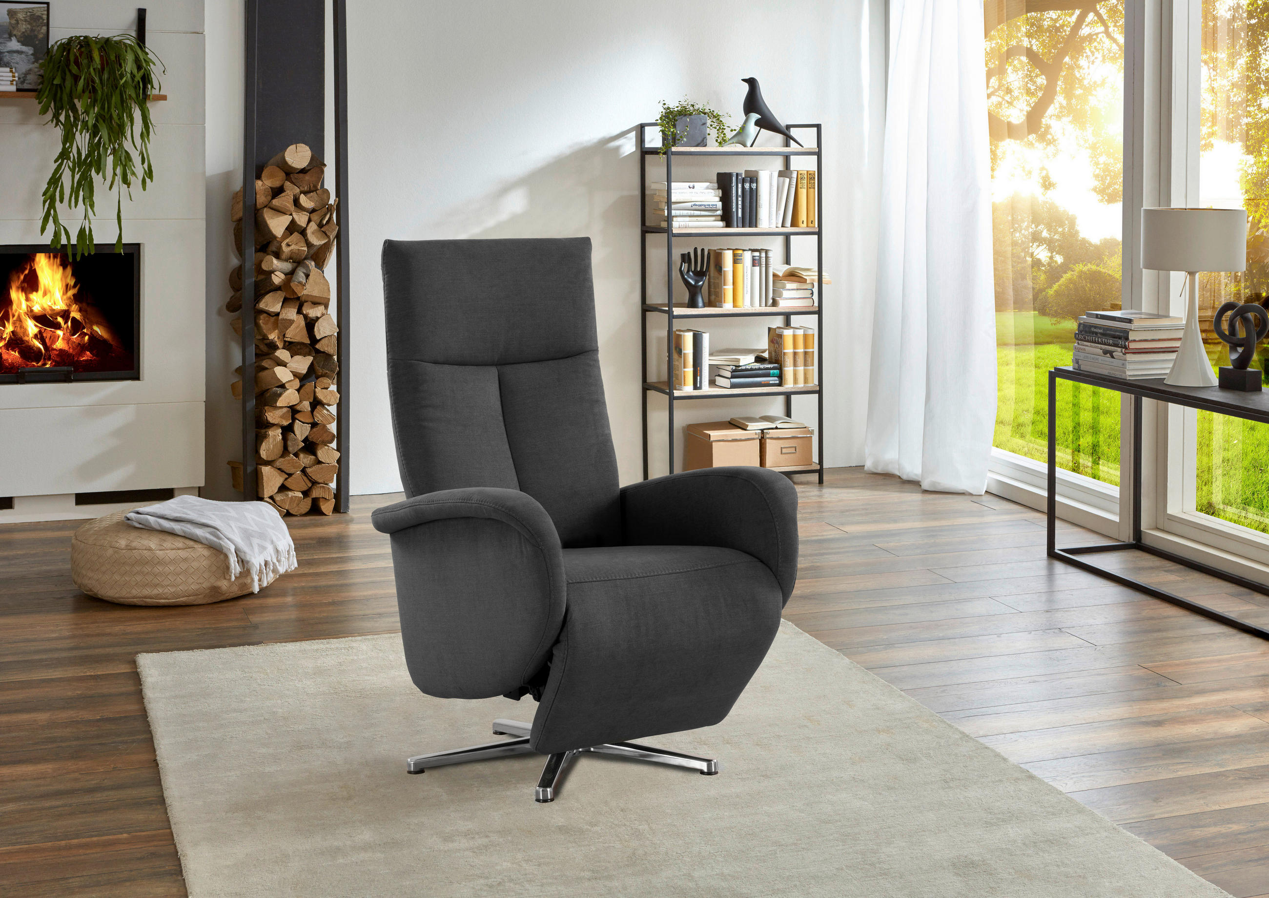 RELAXSESSEL in Textil Dunkelgrau - Chromfarben/Dunkelgrau, Konventionell, Textil/Metall (75/112/82cm) - Sit & More