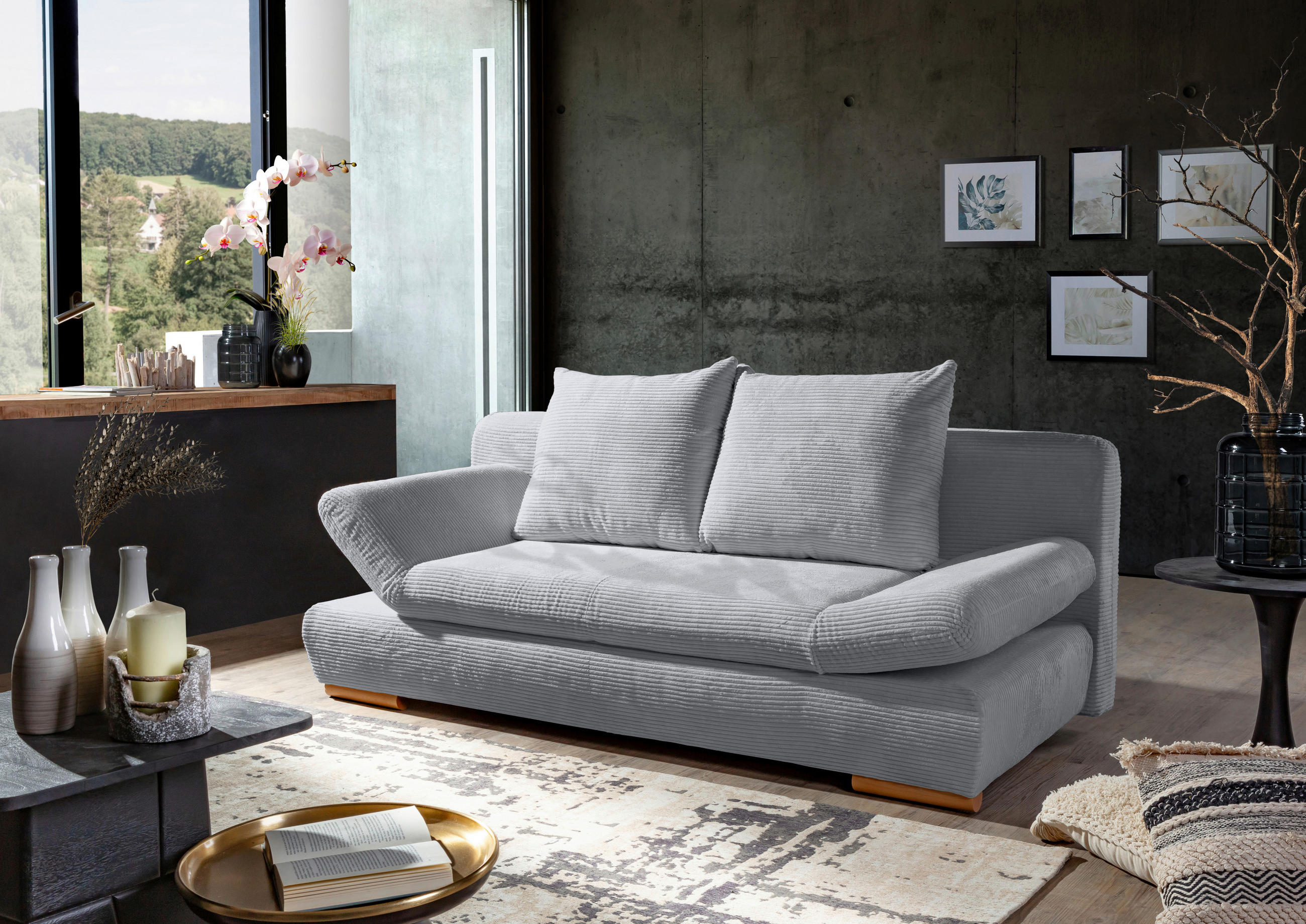 SCHLAFSOFA in Cord Hellgrau  - Hellgrau/Naturfarben, Konventionell, Holz/Textil (200/75/92cm) - Livetastic