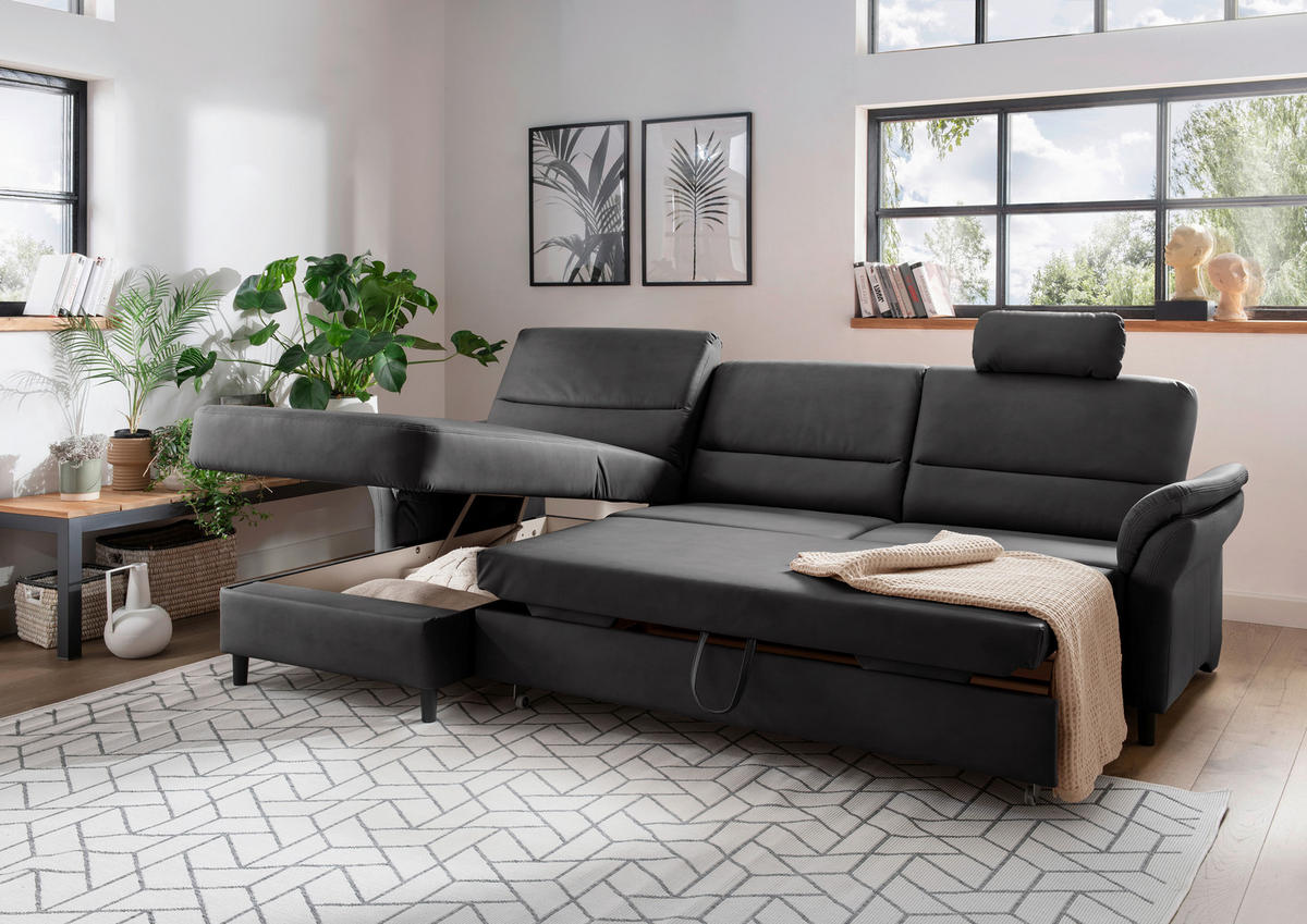 ECKSOFA in Lederlook Schwarz  - Schwarz, Modern, Holz/Textil (176/279cm) - Livetastic