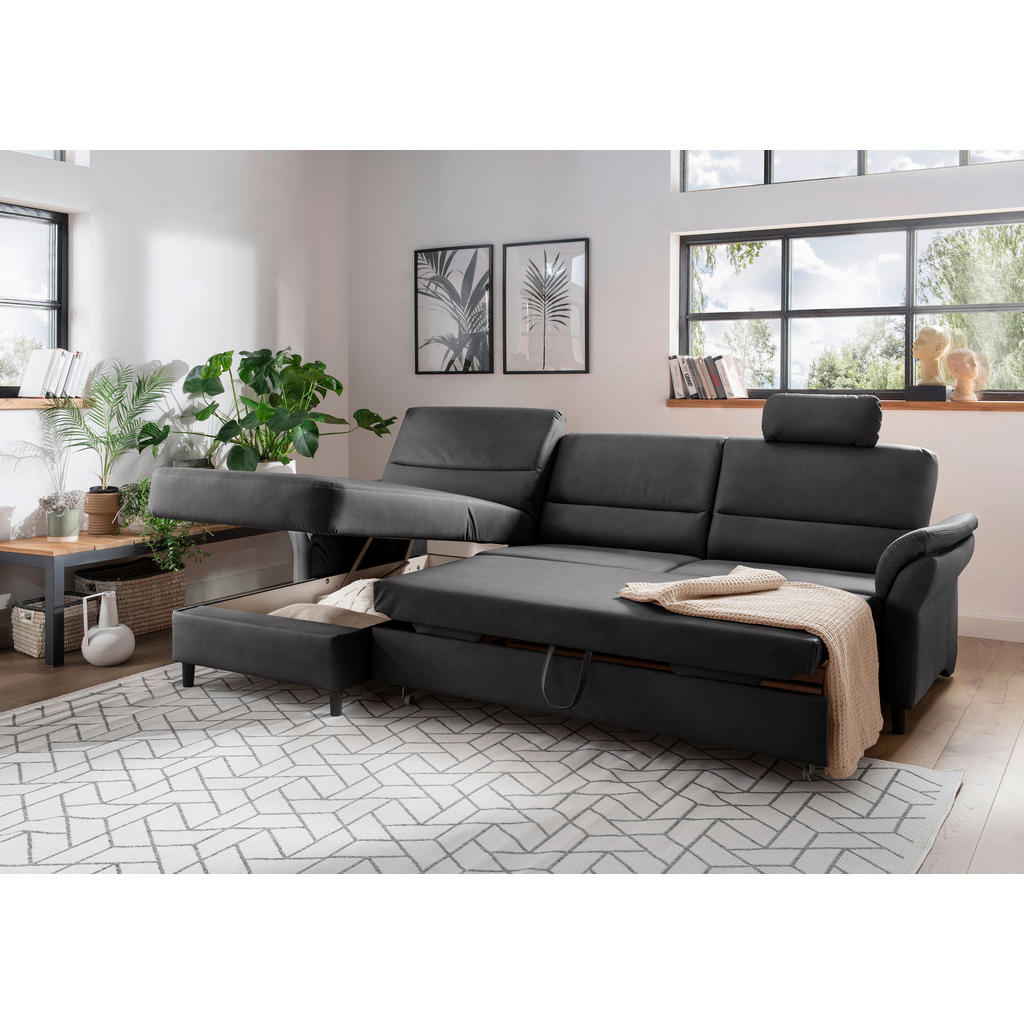 Thumbnail - Livetastic Ecksofa, Schwarz, Textil, Buche, 5-Sitzer, Ottomane links, L-Form, 279x176 cm, Made in EU, Schlafen auf Sitzh...