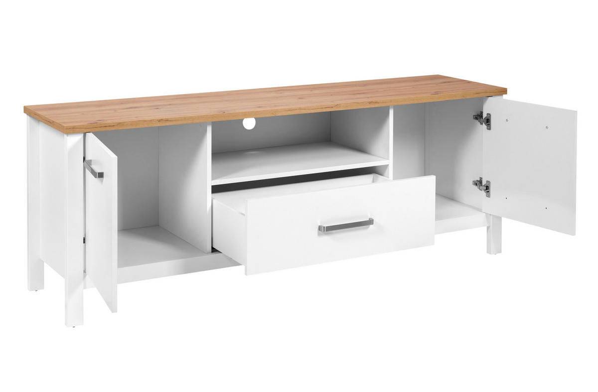 NISKA KOMODA   173/64/45 cm   bijela, hrast Artisan   - bijela/srebrne boje, Romantično / ladanjski, drvni materijal/metal (173/64/45cm)