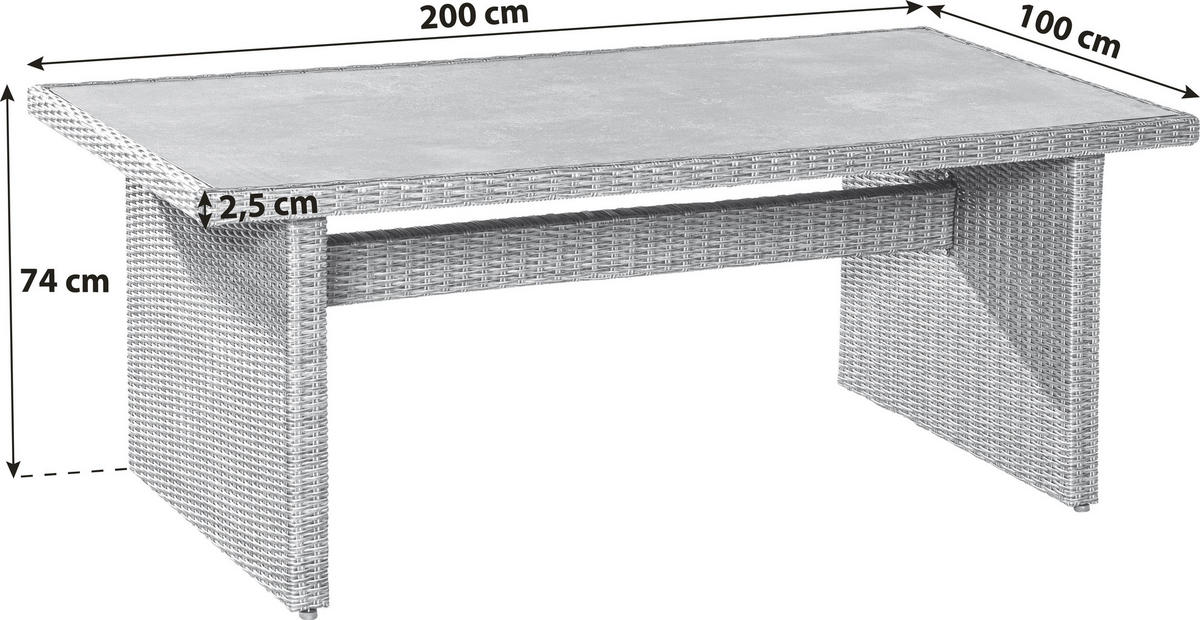 GARTENTISCH Metall, Kunststoff, Glas Schieferfarben, Beige rechteckig  - Schieferfarben/Beige, KONVENTIONELL, Glas/Kunststoff (200/100/74cm) - Gardenson