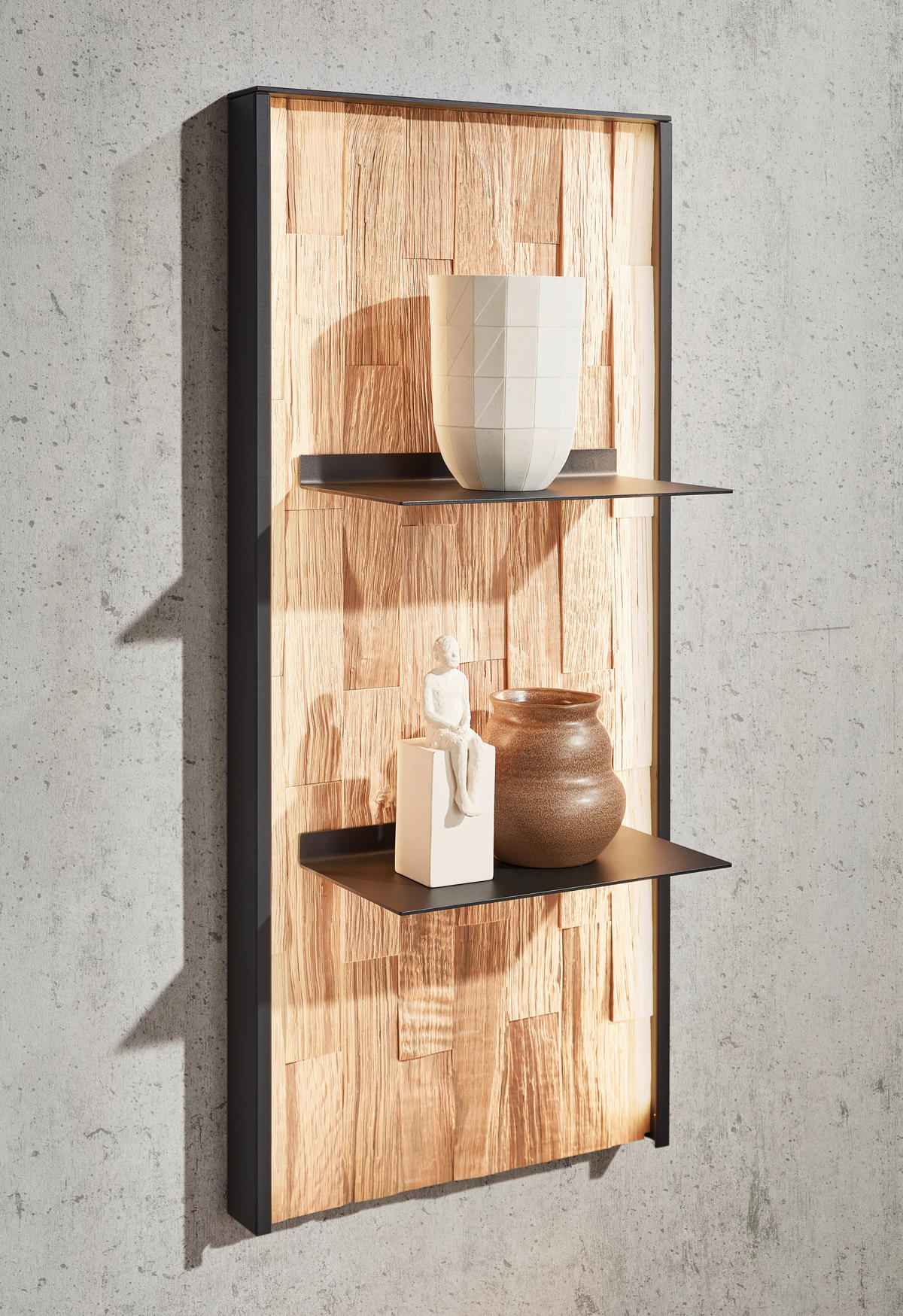 WOHNWAND 3-teilig  in Weiss, Wildeiche 326,5/205,5/45,2 cm  - Wildeiche/Weiss, Design, Glas/Holz (326,5/205,5/45,2cm) - Dieter Knoll