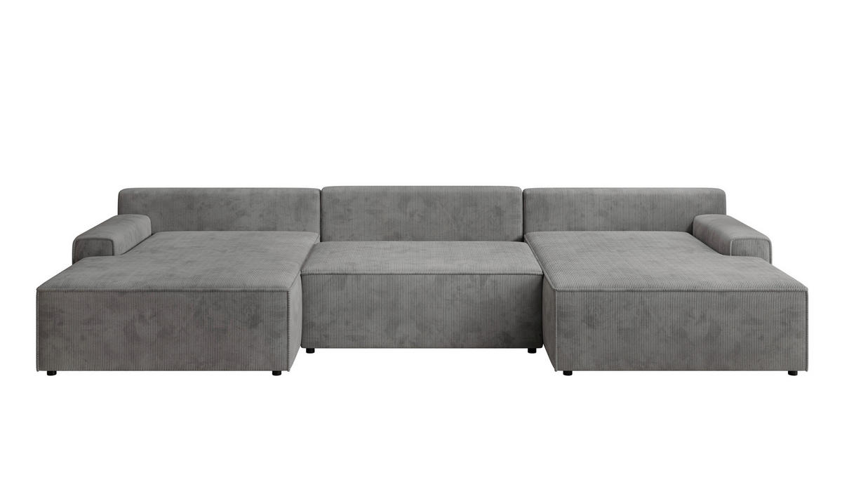 WOHNLANDSCHAFT CHALLENGE Dunkelgrau Cord  - Dunkelgrau/Schwarz, MODERN, Kunststoff/Textil (168/333/168cm) - Trendmanufaktur