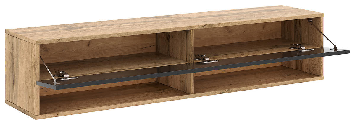 LOWBOARD DERBY  in 140/31,5/32,5 cm  - Schwarz Hochglanz/Eiche Wotan, Design, Holzwerkstoff (140/31,5/32,5cm) - Livetastic