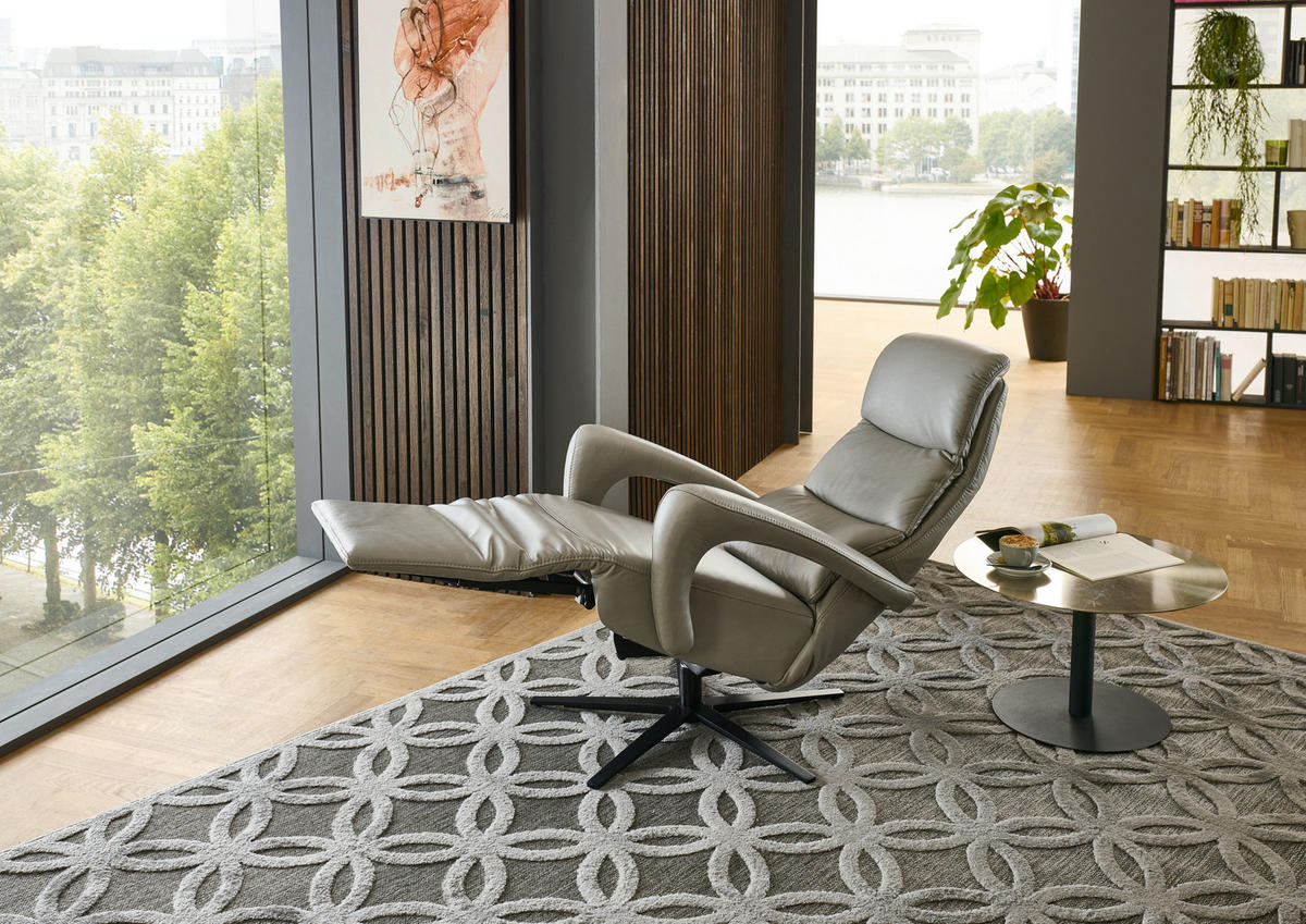 RELAXSESSEL in Leder Greige  - Greige/Schwarz, Design, Leder/Metall (76/110/86cm) - Dieter Knoll