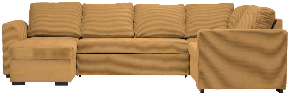 WOHNLANDSCHAFT in Cord, Velours Currygelb  - Currygelb/Schwarz, Design, Kunststoff/Textil (160/311/205cm) - Xora