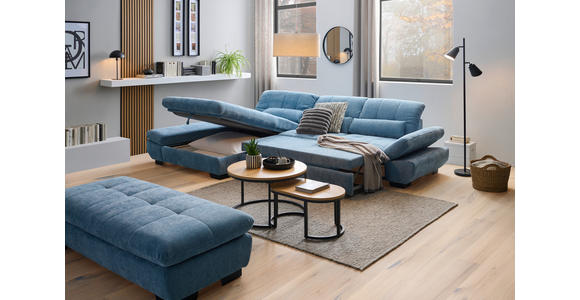 ECKSOFA  in Flachgewebe Pastellblau  204/341 cm  - Pastellblau/Schwarz, Design, Textil/Metall (204/341cm) - Xora