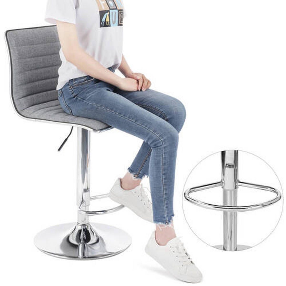 SADA BAROVÝCH ŽIDLÍ 2 kusy - světle šedá/barvy nerez oceli, Trend, kov/textil (44/94-114/39,5cm) - Boxxx