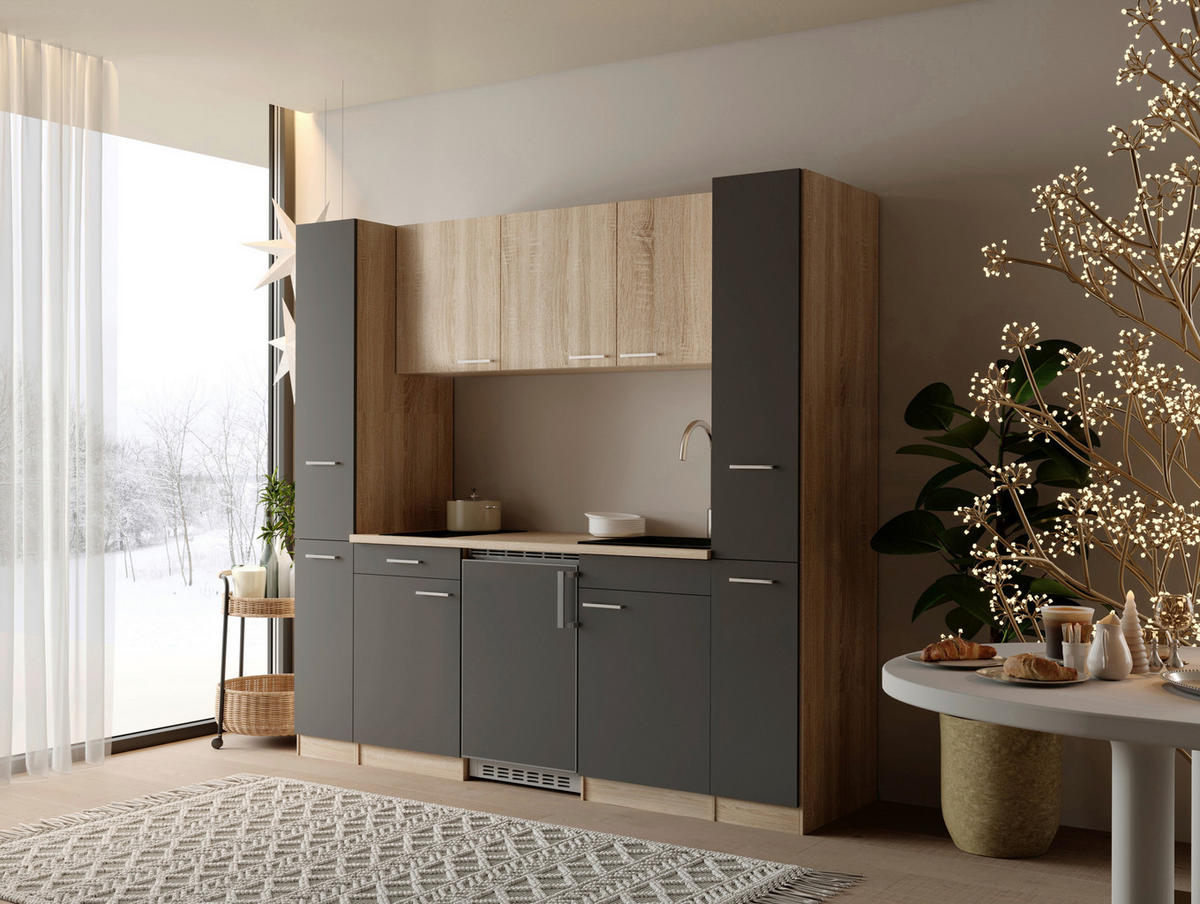 MODULKÖK 210 cm   i grå  - aluminiumfärg/grå, Design, trämaterial/plast (210cm) - Respekta