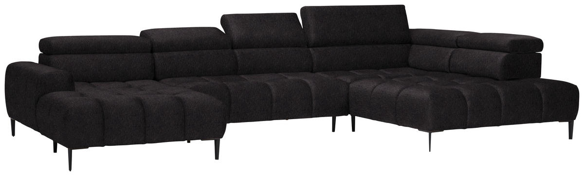 WOHNLANDSCHAFT in Samt, Webstoff Anthrazit  - Anthrazit/Schwarz, Design, Textil/Metall (177/385/216cm) - Welnova