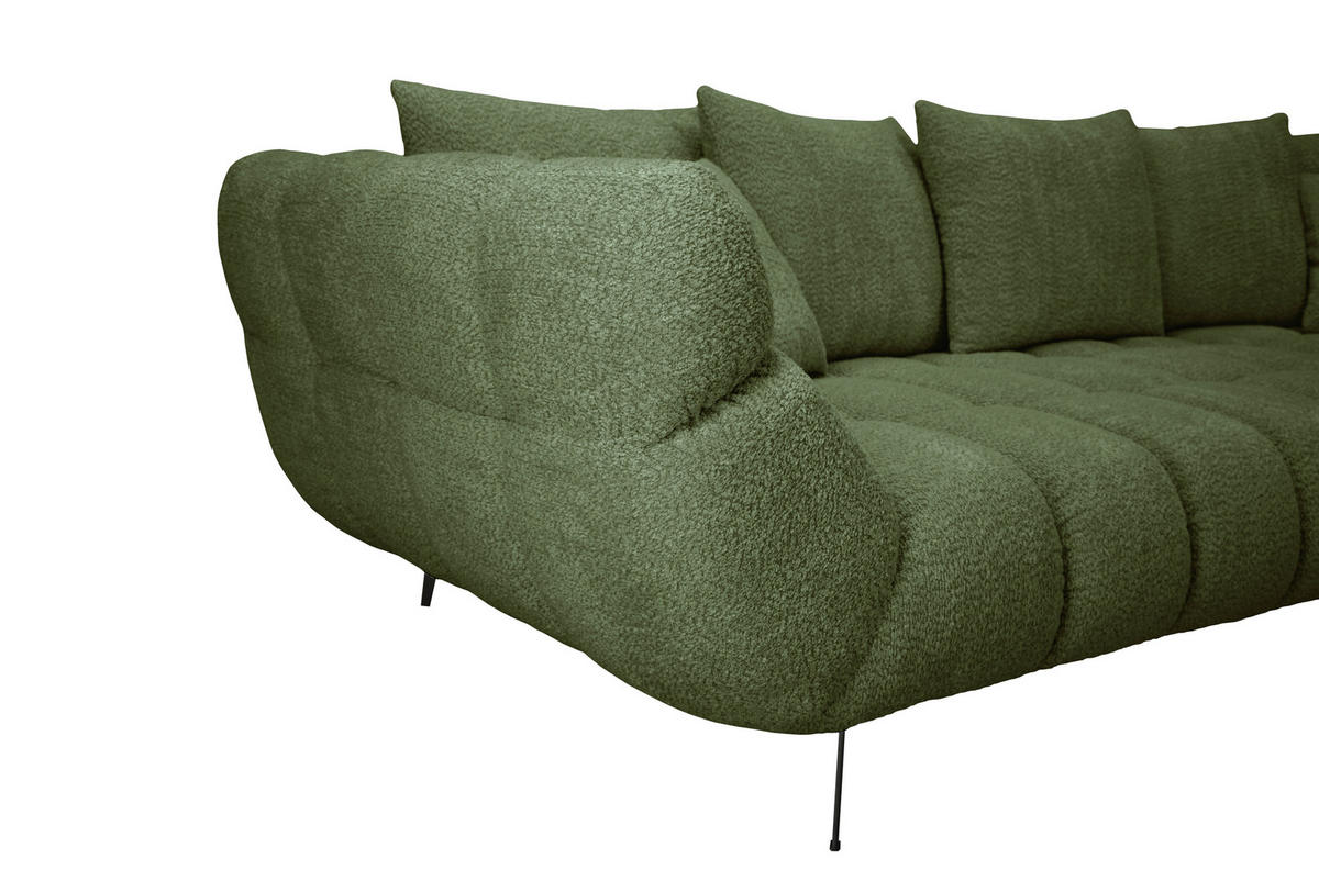 ECKSOFA 318/217 cm  in Bouclé Grün Zierkissen, Rückenkissen, Rücken echt  318/217 cm  - Schwarz/Grün, MODERN, Textil/Metall (318/217cm) - Carryhome