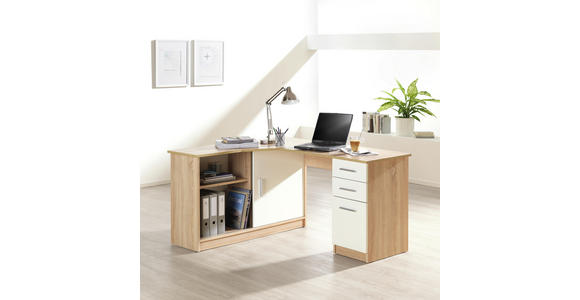 ECKSCHREIBTISCH in Holzwerkstoff 120/75/150 cm - Eichefarben/Alufarben, KONVENTIONELL, Holzwerkstoff/Kunststoff (120/75/150cm) - Venda