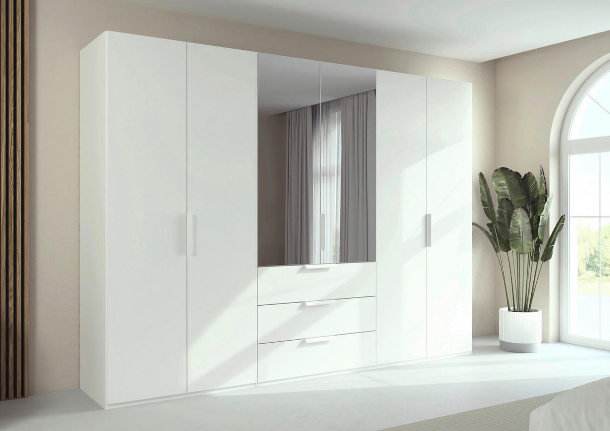 DREHTÜRENSCHRANK 301/235/61 cm,  in Weiß, 6-türig  - Weiß, Basics, Glas/Holzwerkstoff (301/235/61cm) - Novel