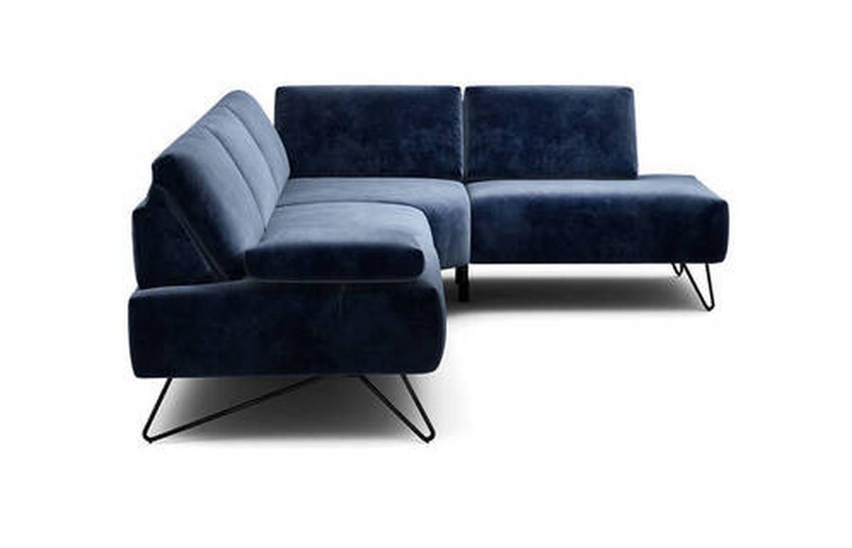 ECKSOFA in Samt Dunkelblau  248-263/193 cm  - Schwarz/Dunkelblau, Design, Textil/Metall (248-263/193cm) - SENSOO