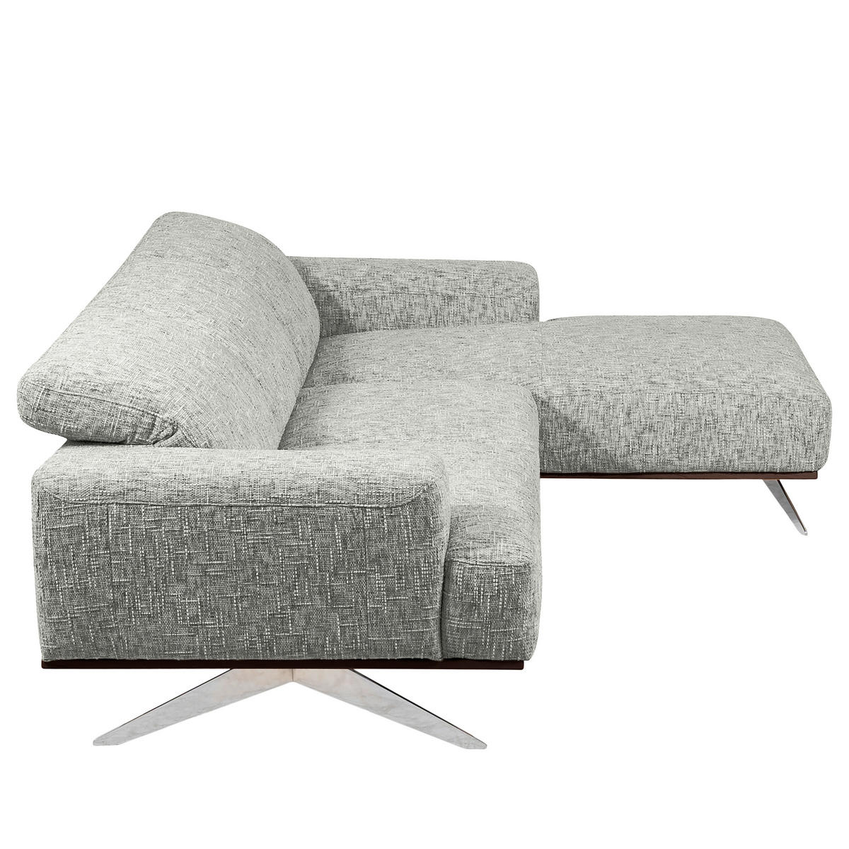 ECKSOFA PORTLAND Grau Struktur Kopfteilverstellung  - Chromfarben/Dunkelbraun, Design, Holz/Textil (295/187cm) - Livetastic