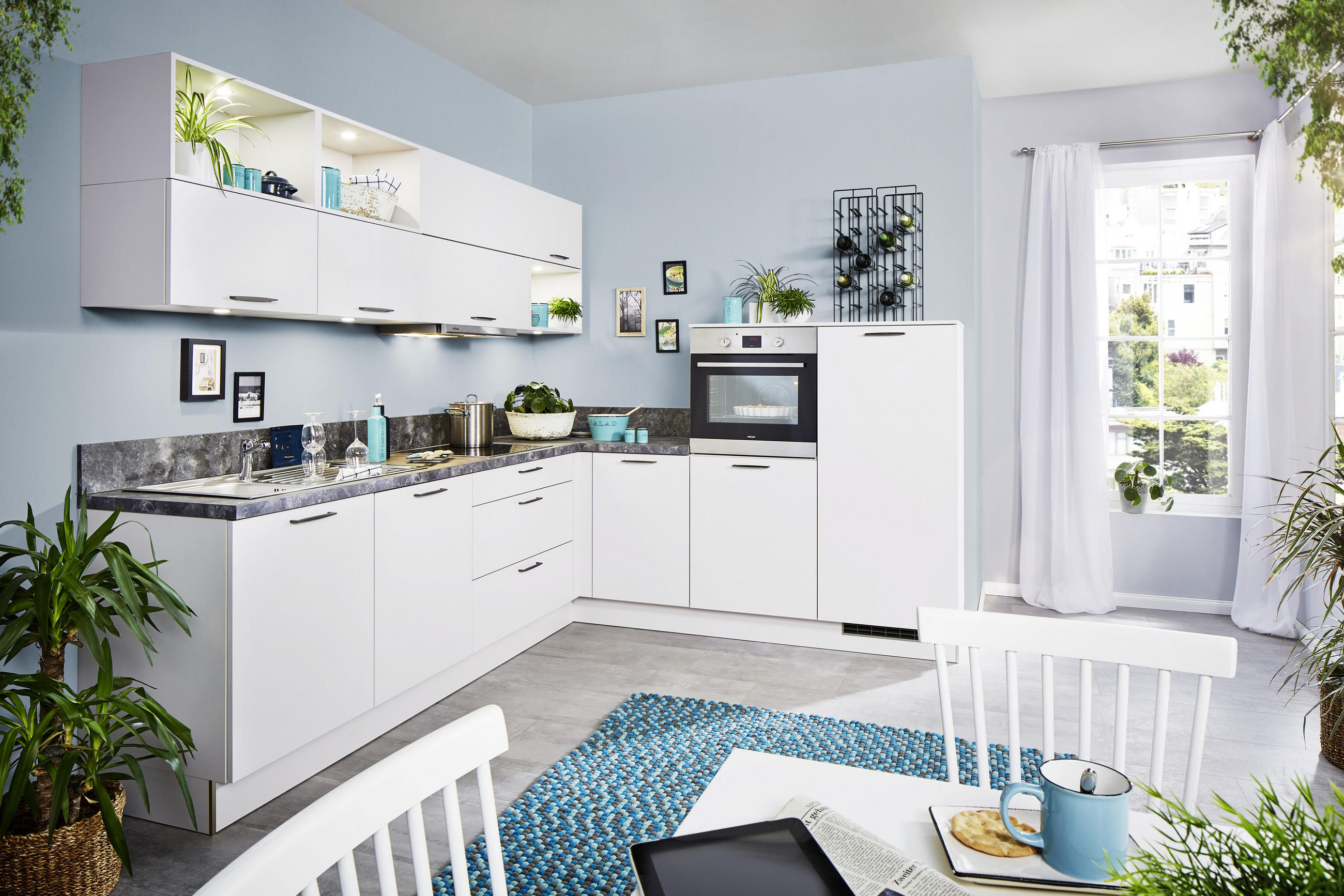 EINBAUKÜCHE UNO  - Weiß, Design, Holzwerkstoff - Moderano