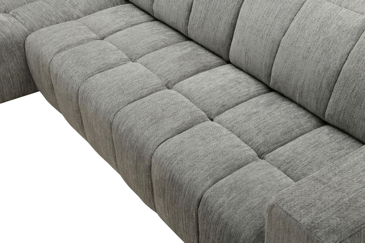 ECKSOFA inkl. Funktionen Dunkelgrau Chenille Kopfteilverstellung, Sitzvorzug  - Dunkelgrau/Schwarz, Design, Textil/Metall (214/293cm) - Xora