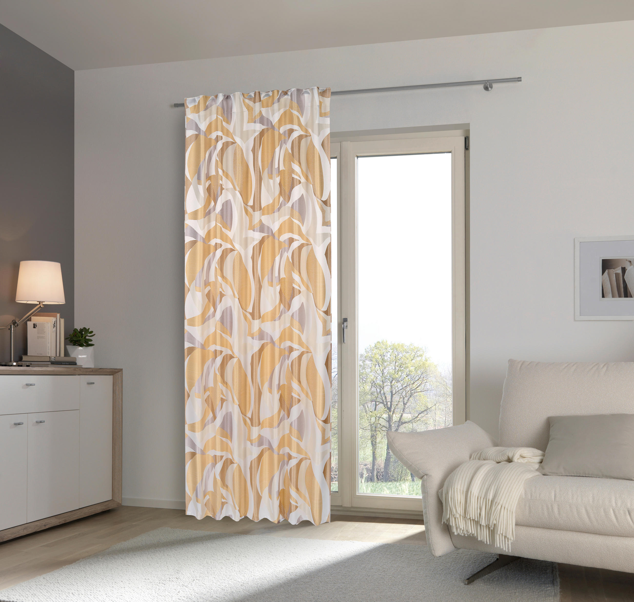HOTOVÝ ZÁVĚS, neprůsvitné, 140/245 cm - terracotta/žlutá, Trend, textil (140/245cm) - Esposa