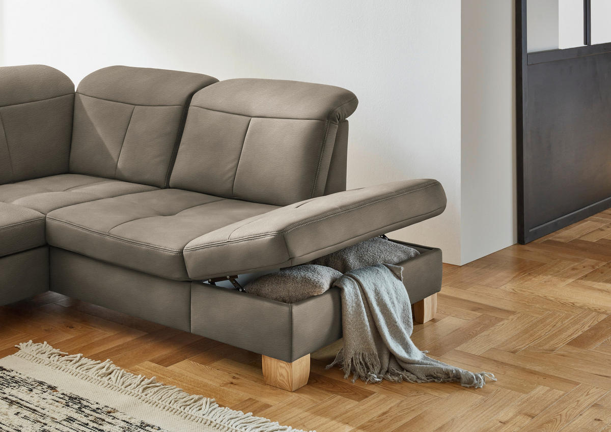 WOHNLANDSCHAFT in Mikrofaser Naturfarben  - Wildeiche/Beige, Konventionell, Holz/Textil (185/343/243cm) - Voleo